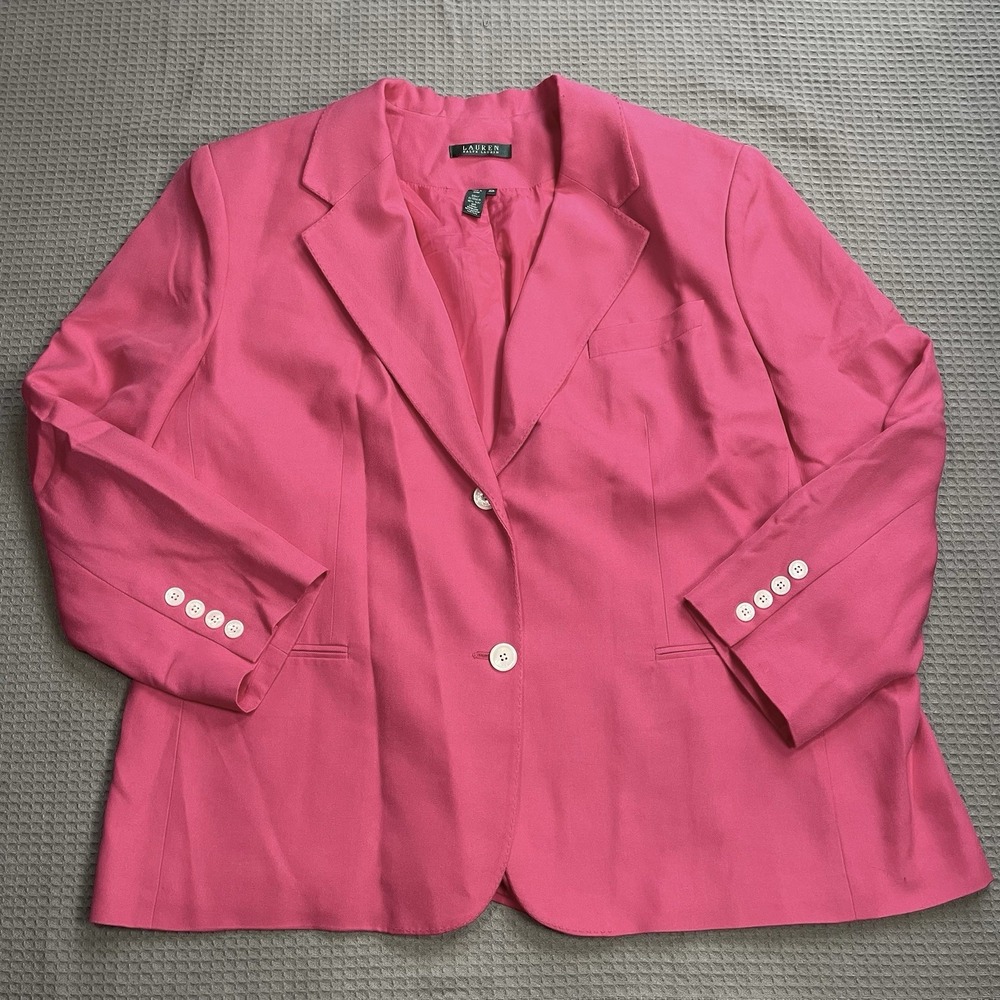 Lauren Ralph Lauren 100% Silk Blazer Jacket 20W Womens Hot Pink Career Office
